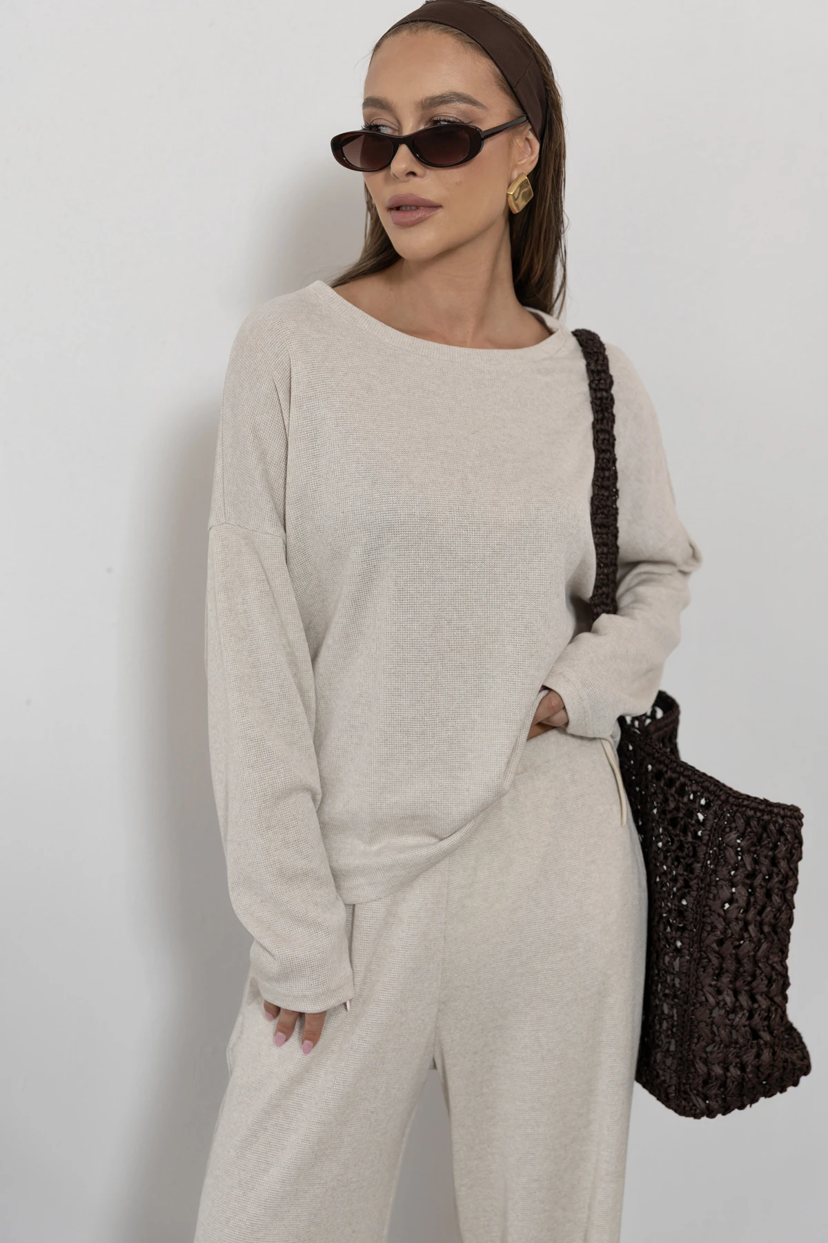 Riviera - bluzka oversize sweterkowa dzianina kolor Latte / kremowy
