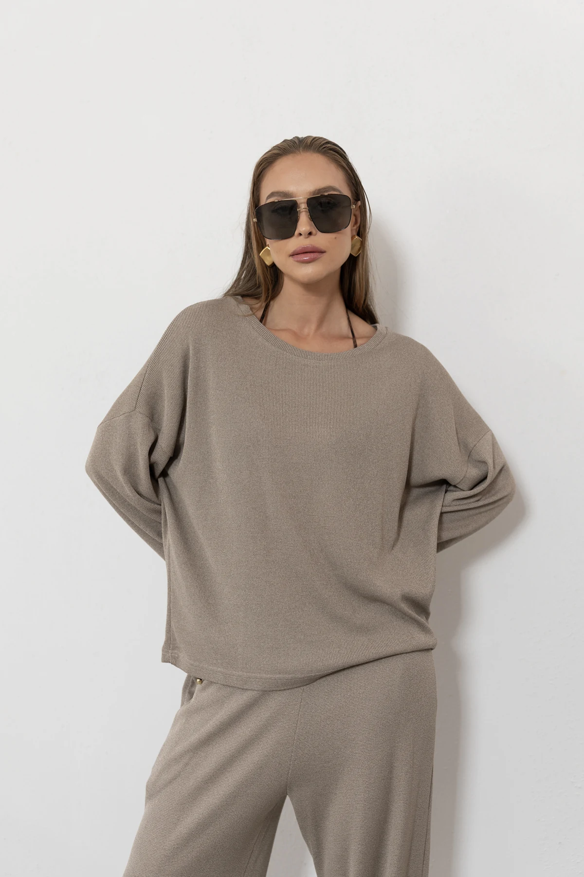 Riviera - bluzka oversize sweterkowa dzianina kolor Cappuccino / chłodny beż