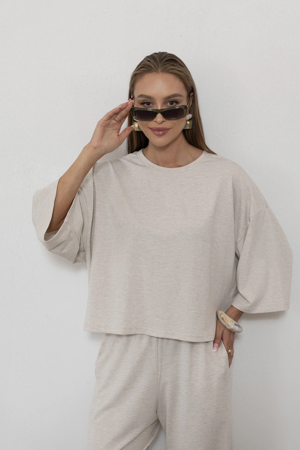Paloma - bluzka oversize gładka dzianina kolor Latte / kremowy