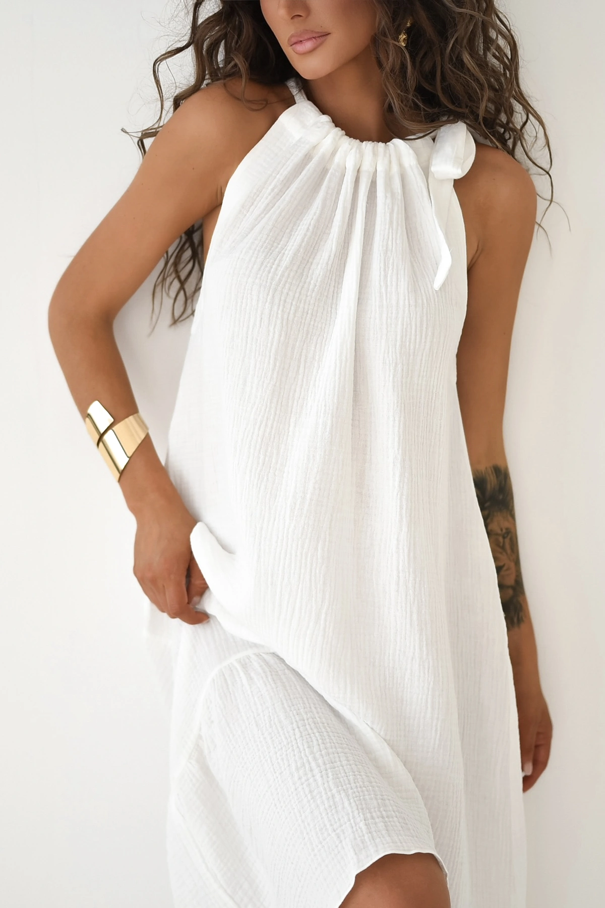 Bahia - bawełniana sukienka midi z muślinu biała